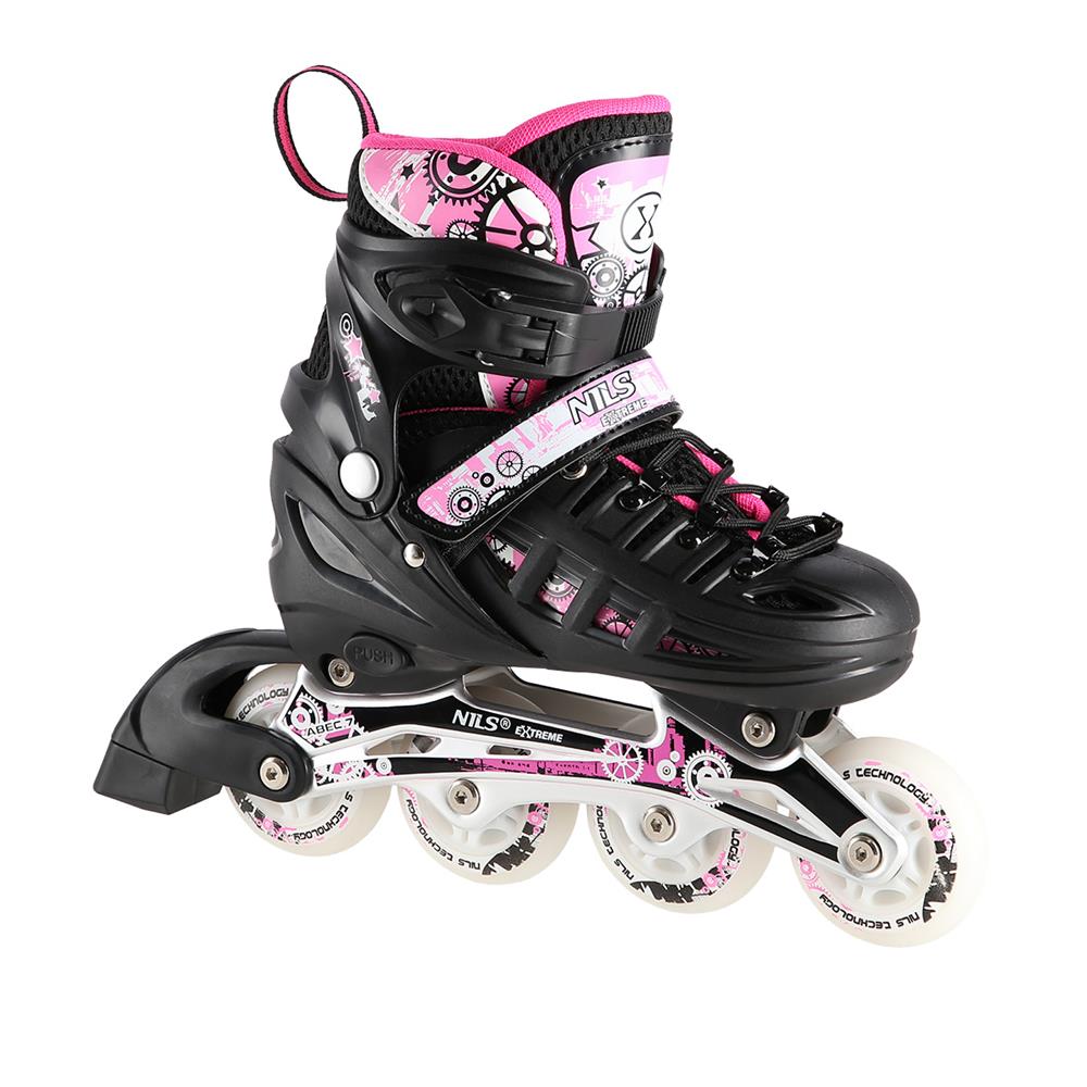 NILS EXTREME NH10905 4in1 LED Inliner Schlittschuhe Rollschuhe Gr. 31-34, Rosa, verstellbar