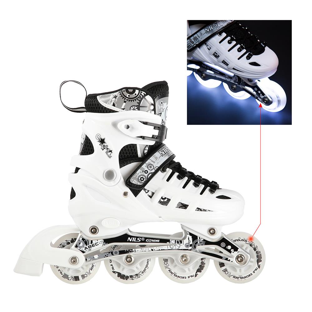 NILS EXTREME NH10905 4in1 LED Inliner Schlittschuhe Rollschuhe Gr. 39-42, Weiß, verstellbar