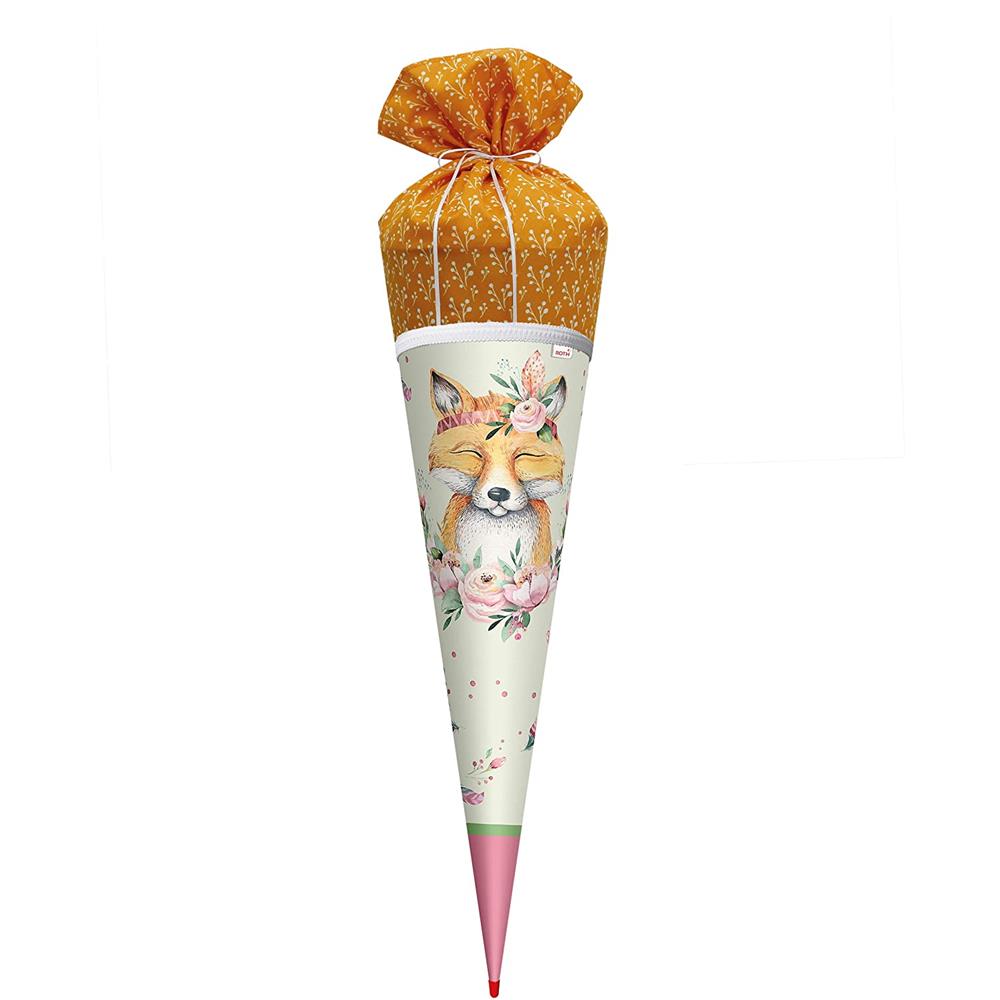 Roth Schultüte Lieblingsstück Funny Fuchs, 70cm, rund, Rot(h)-Spitze, mit Stoffverschluss