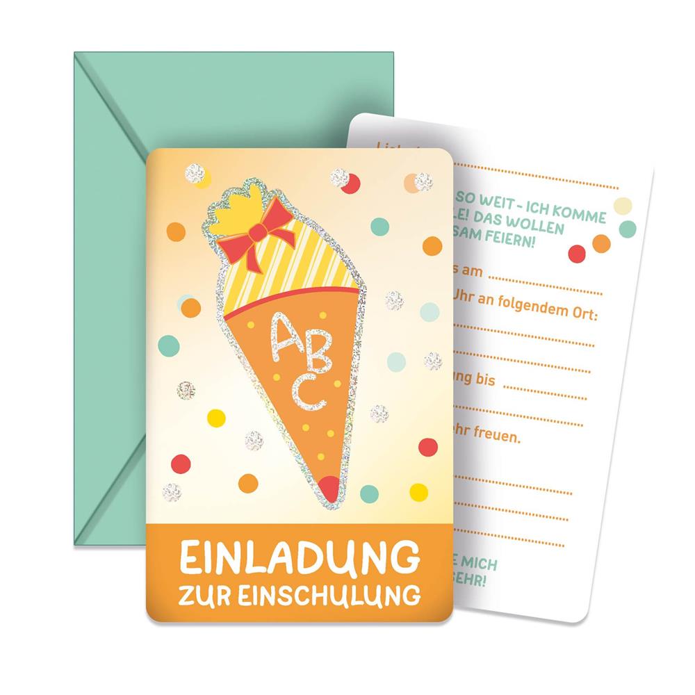 Roth Einladungskarten zur Einschulung, 10er Set, mit Vordruck und Umschlägen