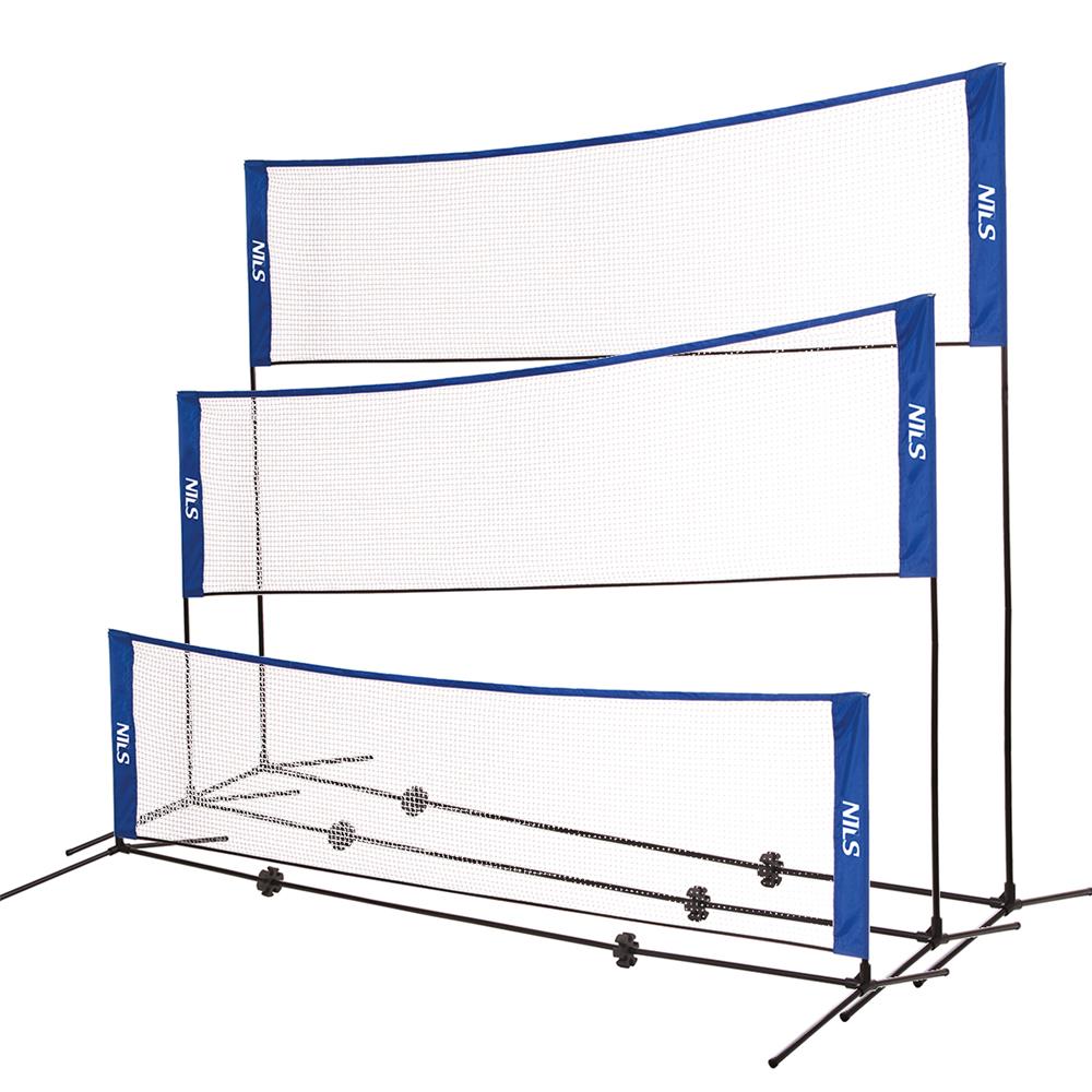 NILS 3-in-1 Netz höhenverstellbar, Badminton Tennis Volleyball Outdoor Garten Freizeit