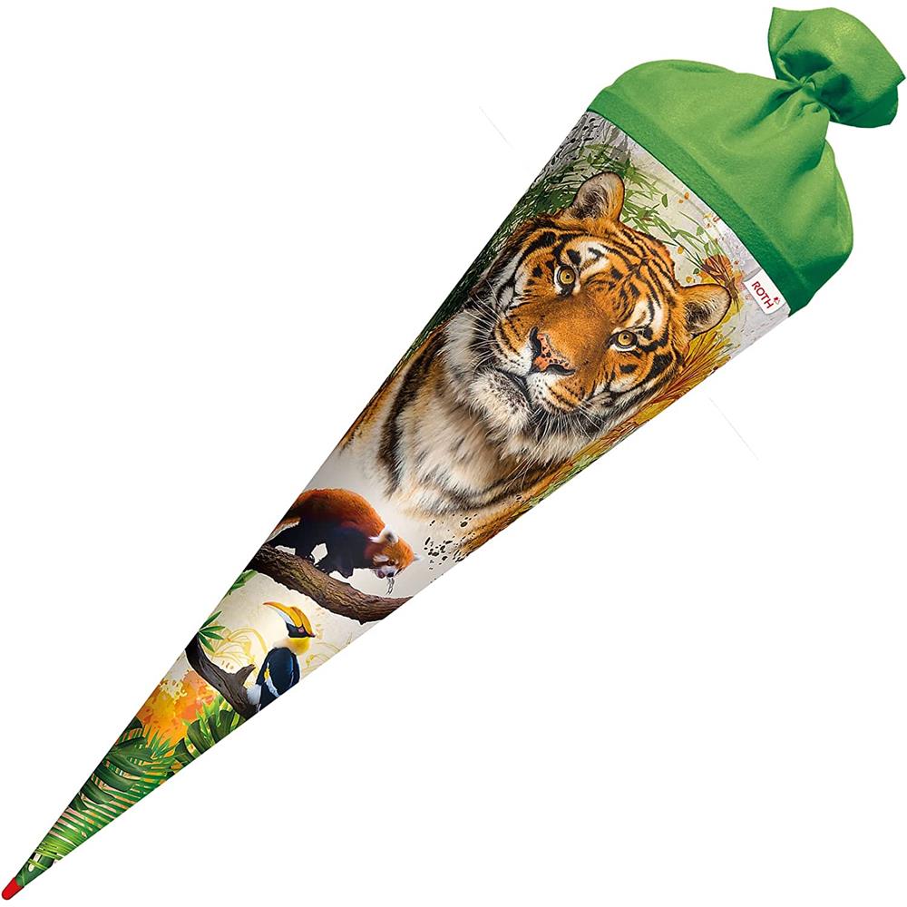 Roth Schultüte Tiger, 70cm, rund, Rot(h)-Spitze, Filzverschluss