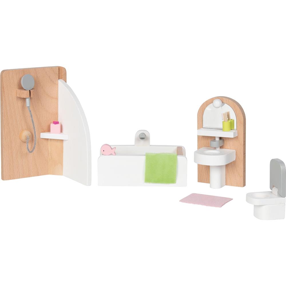 goki Puppenmöbel Style, Badezimmer, 10-teiliges Puppenhauszubehör aus Holz