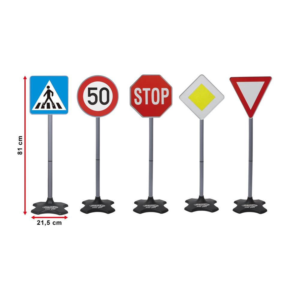 Jamara Traffic-Set mit 5 Verkehrsschildern aus robustem leichtem Kunststoff
