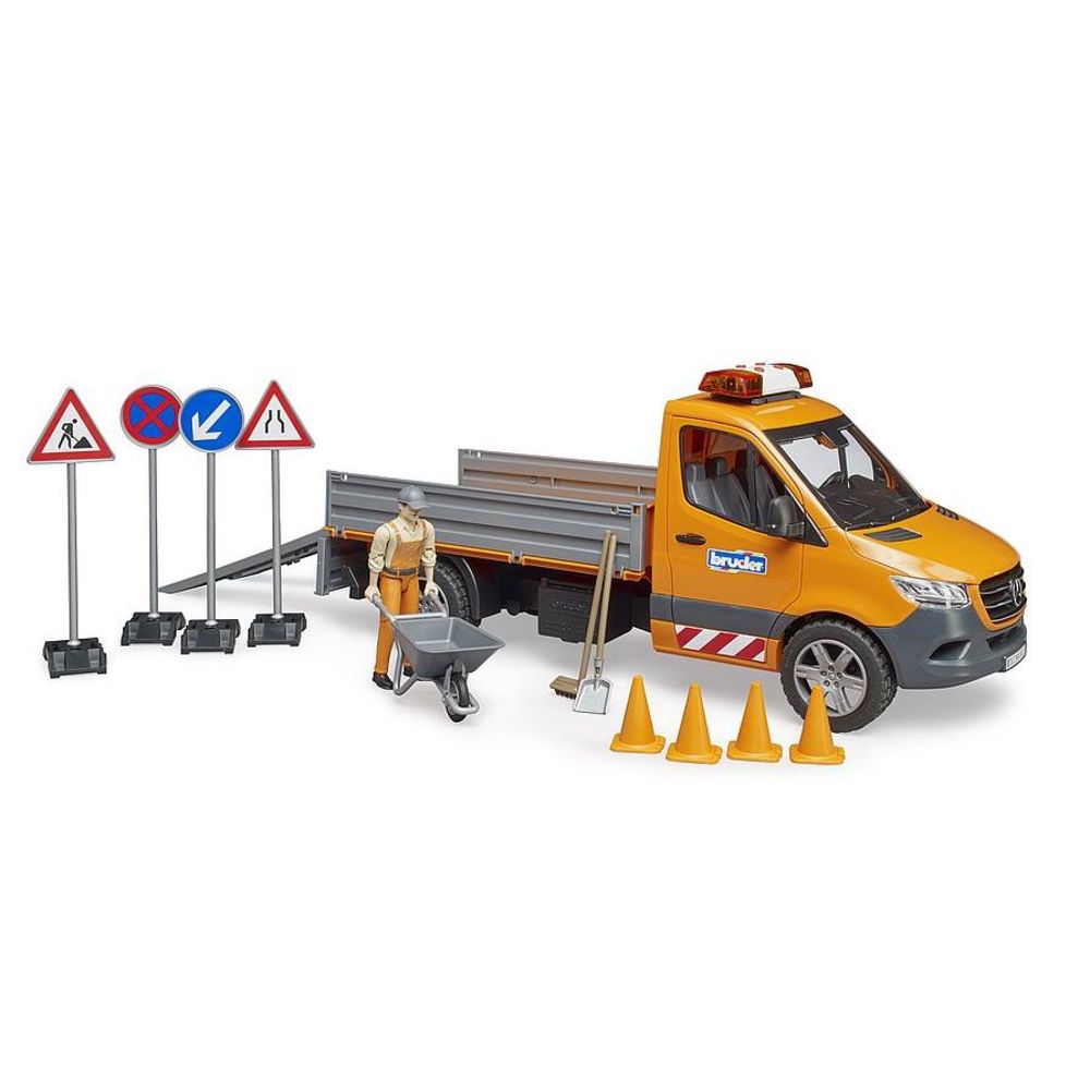 Bruder 02677 - MB Sprinter Kommunal mit Fahrer, Light + Sound Modul und Zubehör