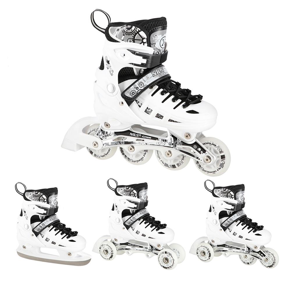 NILS EXTREME NH10905 4in1 LED Inliner Schlittschuhe Rollschuhe Gr. 39-42, Weiß, verstellbar