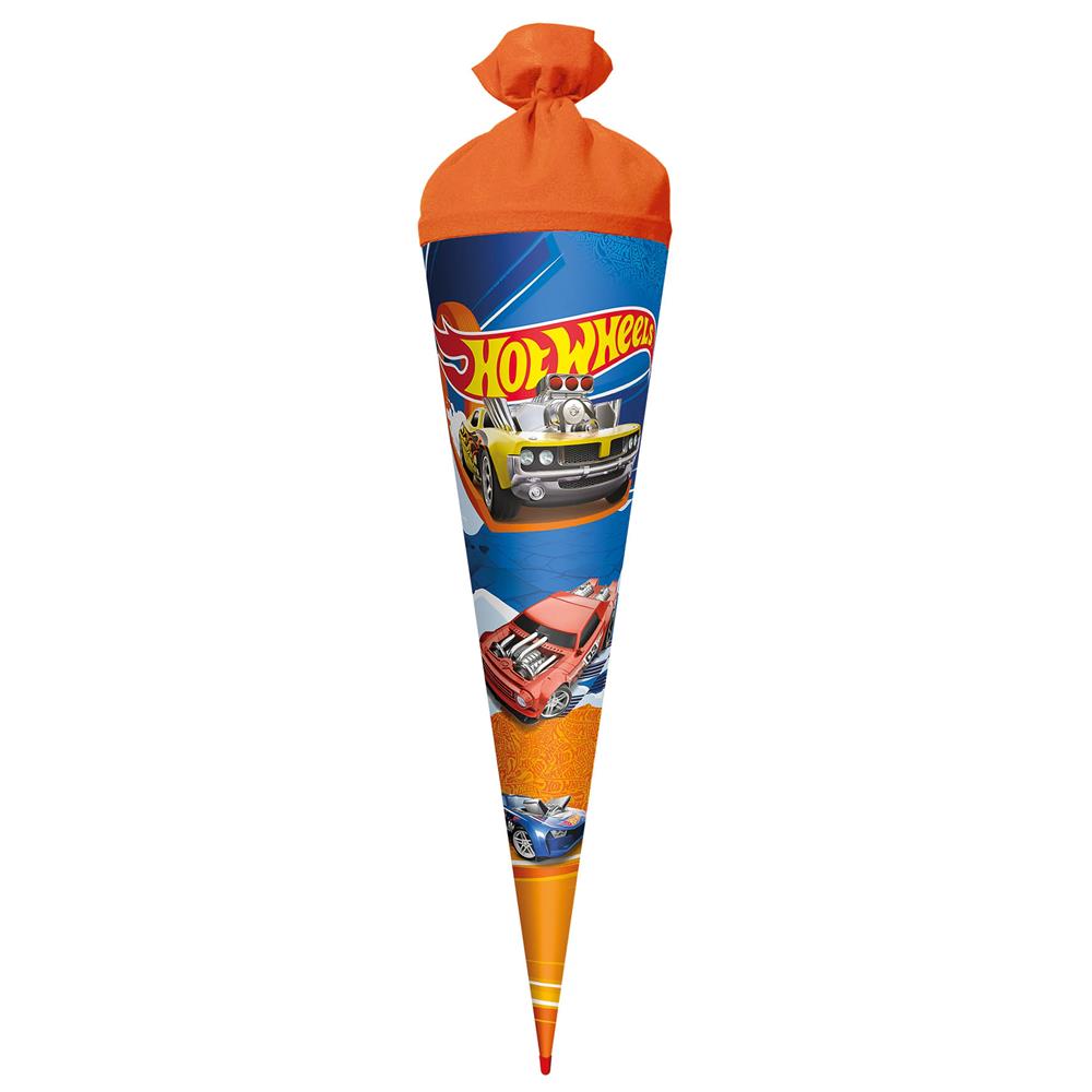 Roth Schultüte Hot Wheels, 70cm, rund, Rot(h)-Spitze, Filzverschluss
