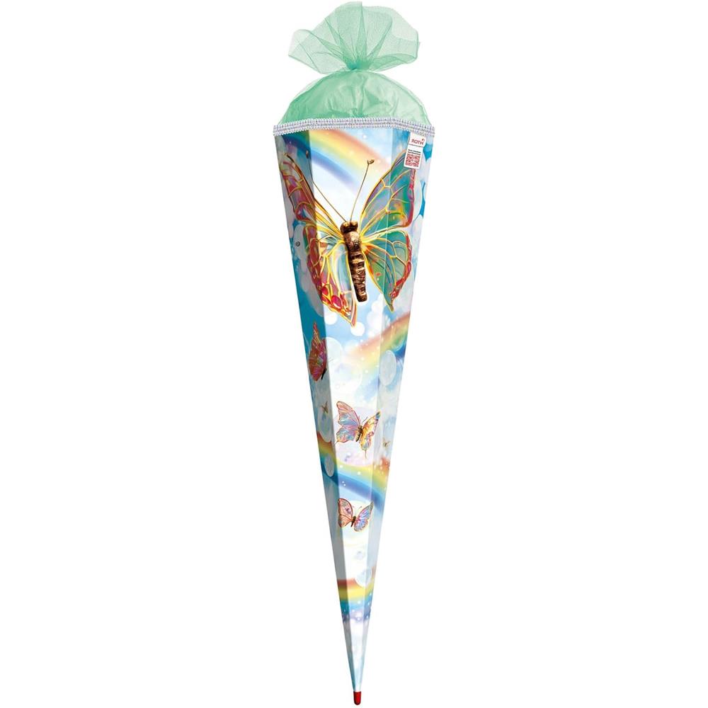 Roth Schultüte Rainbow Butterfly, 85cm, eckig, Rot(h)-Spitze, Tüllverschluss, Glitzerborte, mit Sound