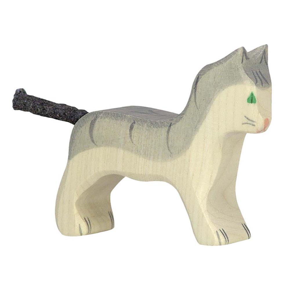 Holztiger Holzfigur - Katze, klein, grau, Holzspielzeug, ab 3 Jahren