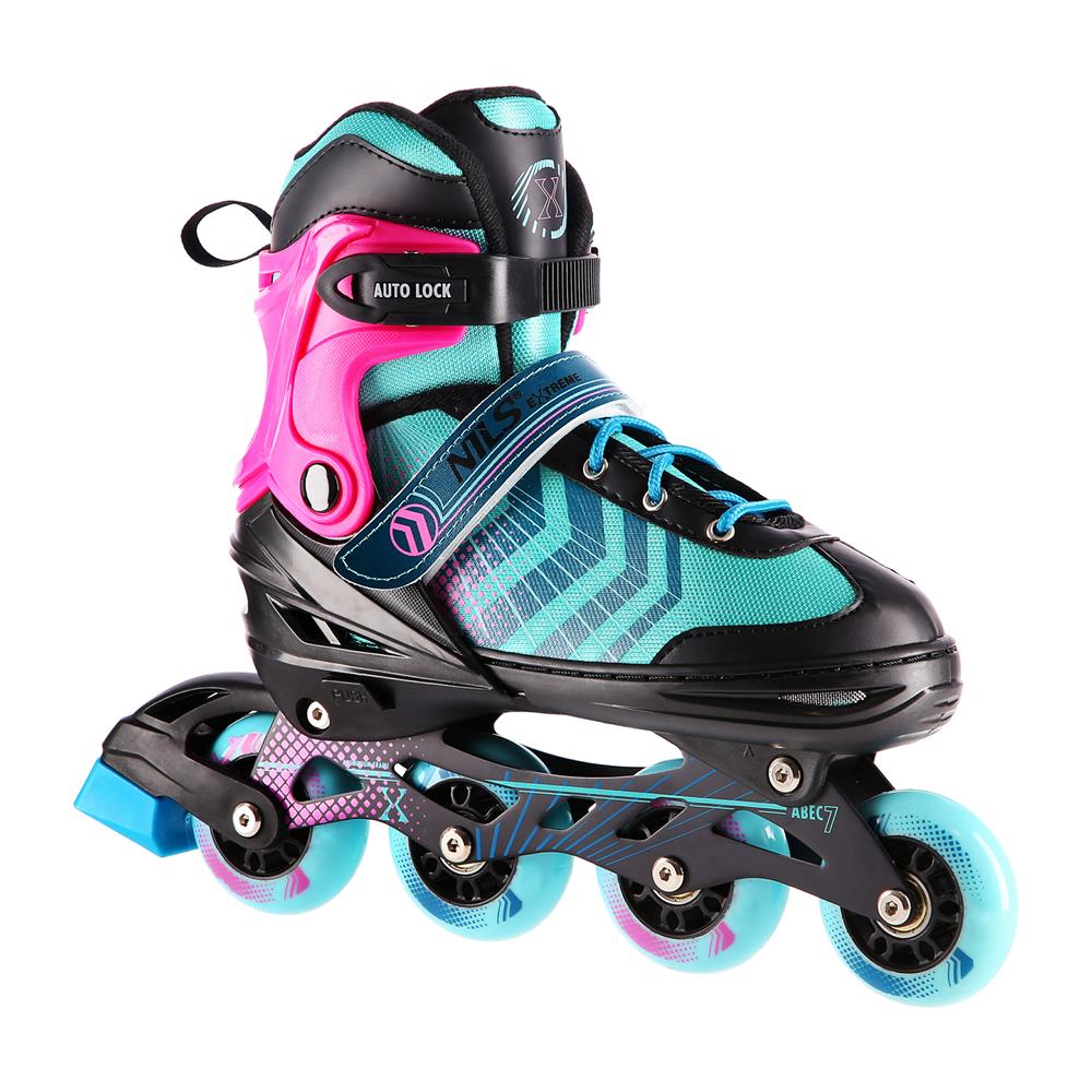 NILS EXTREME NH18192A 4in1 Inliner Schlittschuhe Rollschuhe Gr. 39-43, Schwarz-Violett, verstellbar