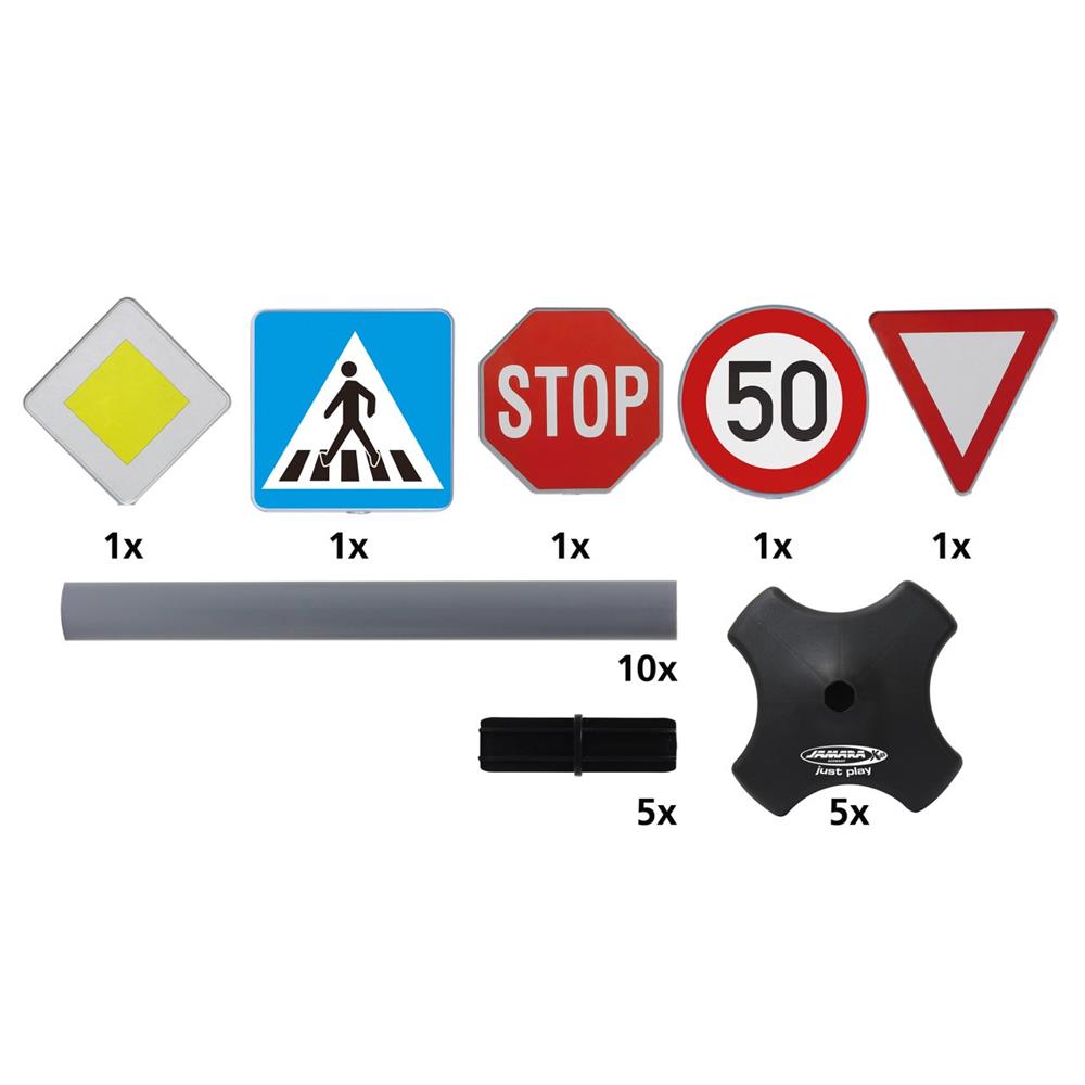 Jamara Traffic-Set mit 5 Verkehrsschildern aus robustem leichtem Kunststoff