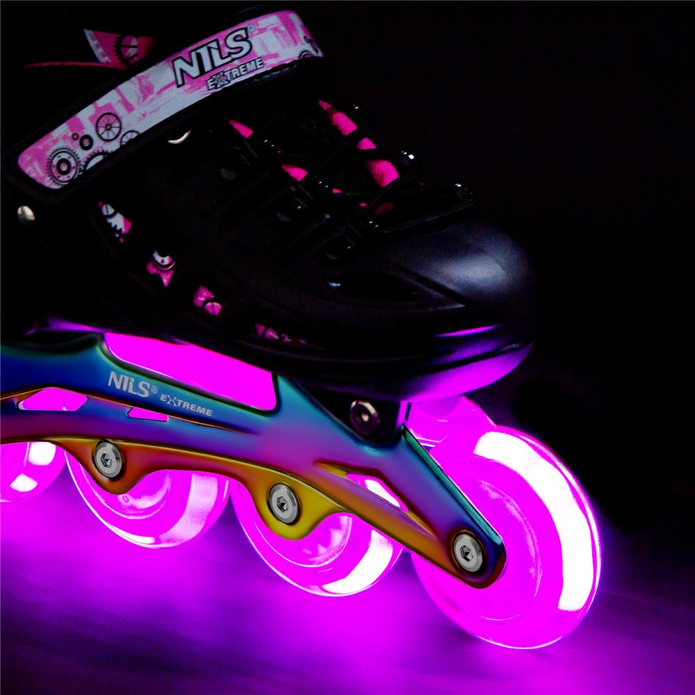 NILS EXTREME NH10905 4in1 LED Inliner Schlittschuhe Rollschuhe Gr. 31-34, Pink-Rainbow, verstellbar