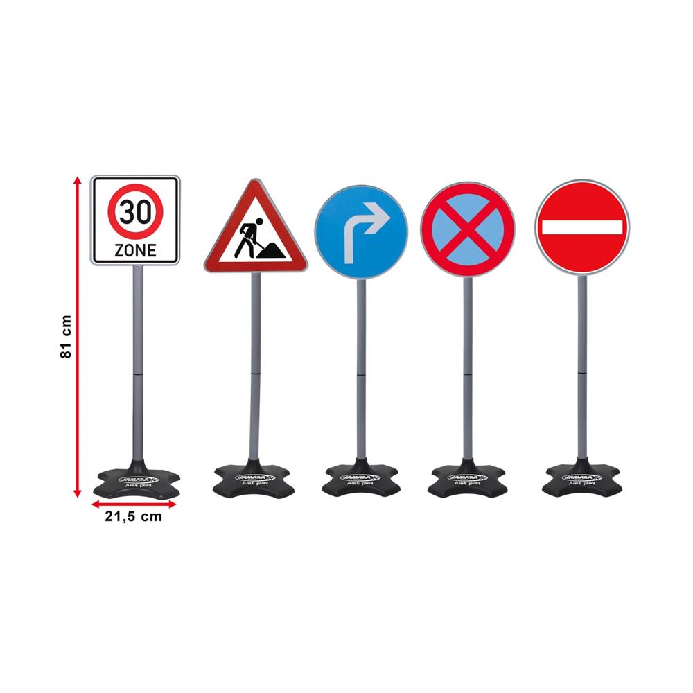 Jamara 5 Verkehrsschilder 81 cm Straßenschilder im Set für Fahrzeuge Outdoor Garten Spiel-Verkehrszeichen