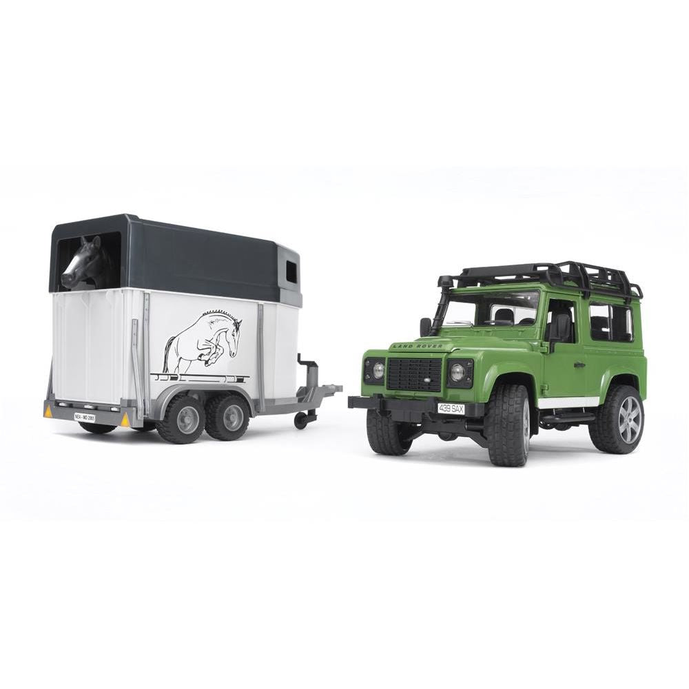 Bruder 02592 - Land Rover Defender Station Wagon mit Pferdeanhänger und 1 Pferd