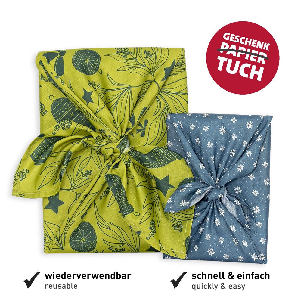 Roth Geschenktuch 3er Set X-Mas wiederverwendbar 2x 50 x 50 cm, 1x 80 x 80 cm