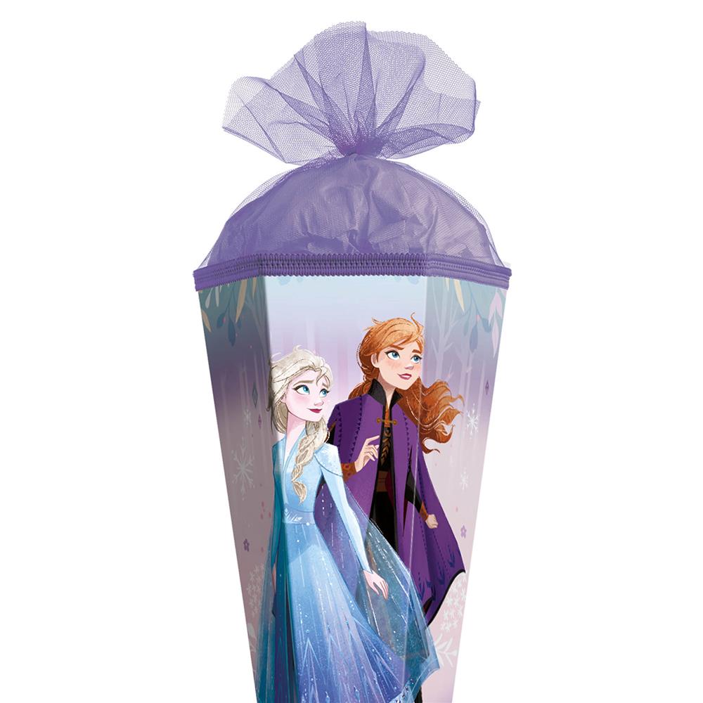 Roth Schultüte Disney Frozen, 85cm, eckig, mit Rot(h)-Spitze und lilafarbigem Tüllverschluss
