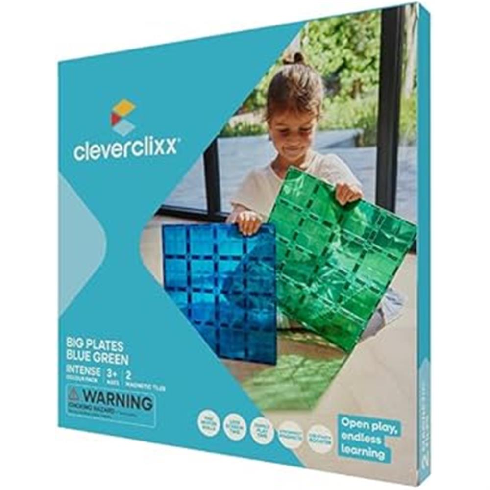 Cleverclixx Große Grundplatten Blau Grün 2er Set, Stabilisierung für Magnetbausteine, kompatibles Zubehör, große Bauweise