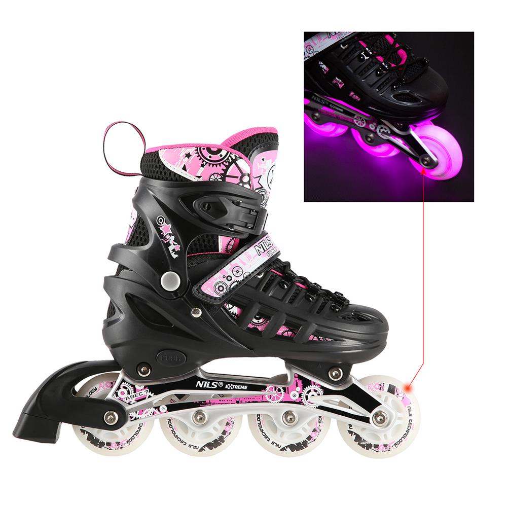 NILS EXTREME NH10905 4in1 LED Inliner Schlittschuhe Rollschuhe Gr. 31-34, Rosa, verstellbar