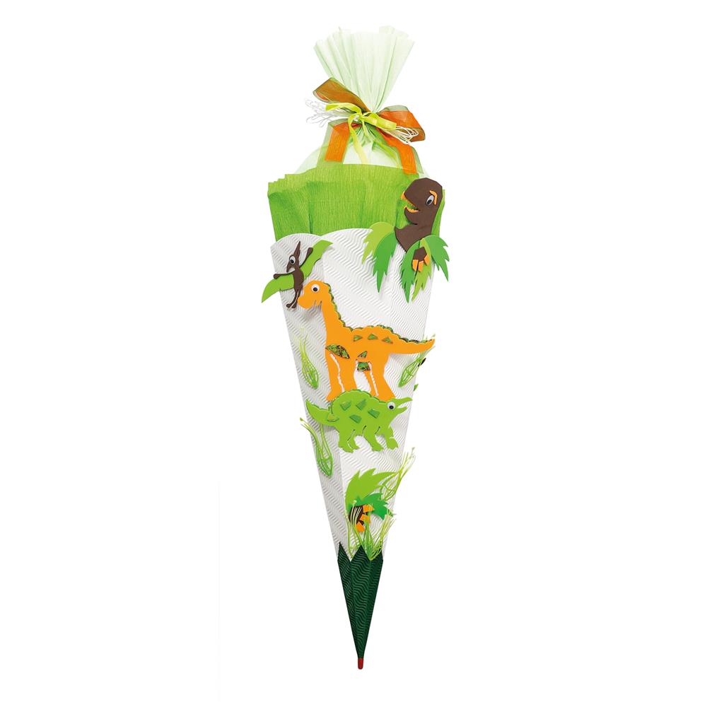 Roth Schultüte-Bastelset, Dinosaurier, 68cm, eckig, Rot(h)-Spitze, Kreppverschluss