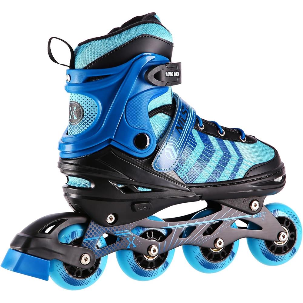 NILS EXTREME NH18192A 4in1 Inliner Schlittschuhe Rollschuhe Gr. 29-33, Schwarz-Blau, verstellbar