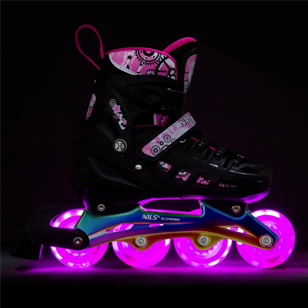 NILS EXTREME NH10905 4in1 LED Inliner Schlittschuhe Rollschuhe Gr. 35-38, Pink-Rainbow, verstellbar