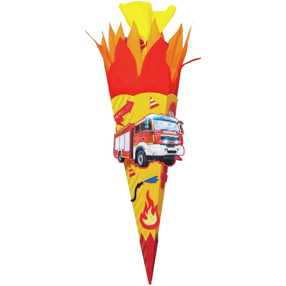 Roth Schultüte-Bastelset, Feuerwehr, 68cm, eckig, Rot(h)-Spitze, Kreppverschluss