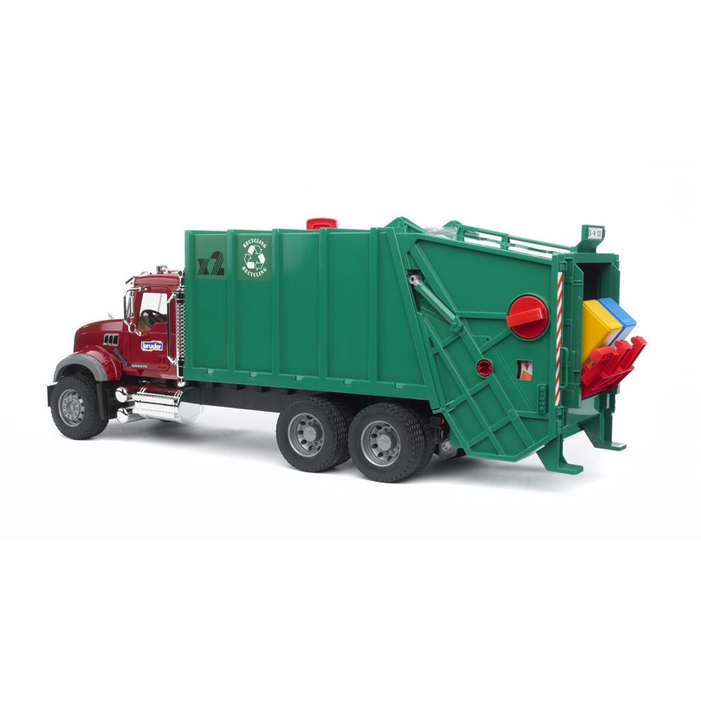 Bruder 02812 - MACK Granite Müll-LKW, 1:16, Müllauto mit Mülltonnen