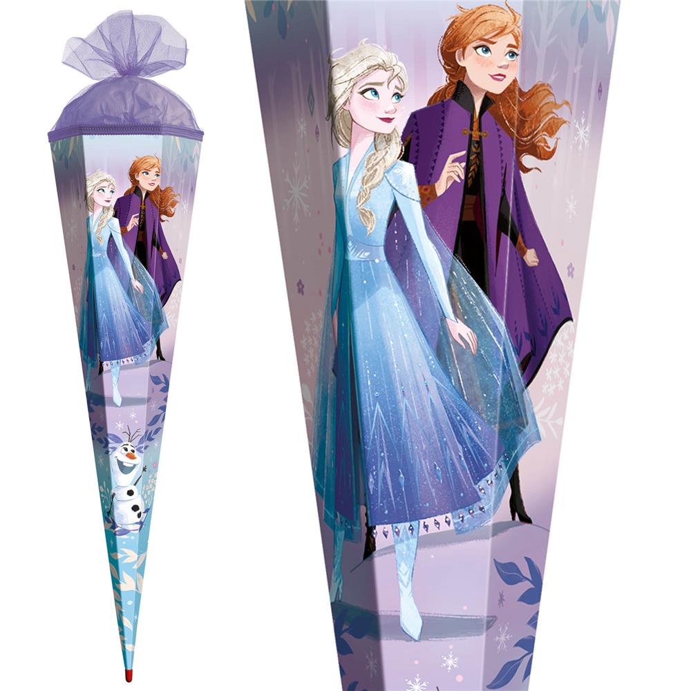 Roth Schultüte Disney Frozen, 85cm, eckig, mit Rot(h)-Spitze und lilafarbigem Tüllverschluss
