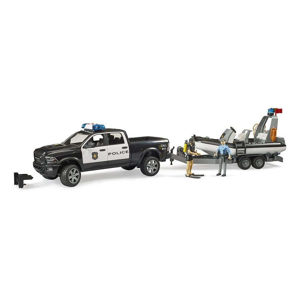 Bruder 02507 - RAM 2500 Polizei Pickup mit L + S Modul, Anhänger, Boot und 2 Figuren