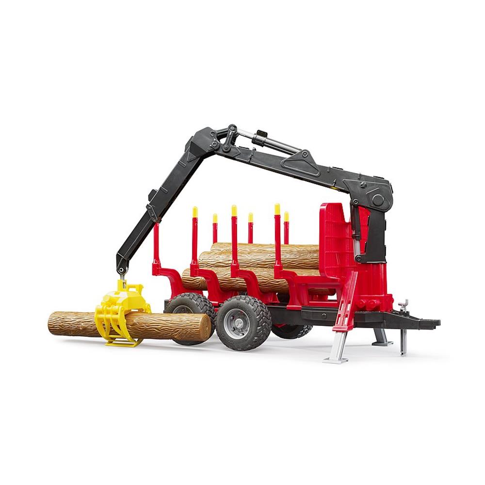 Bruder 02252 - Rückeanhänger mit Ladekran, 4 Baumstämmen und Holzgreifer