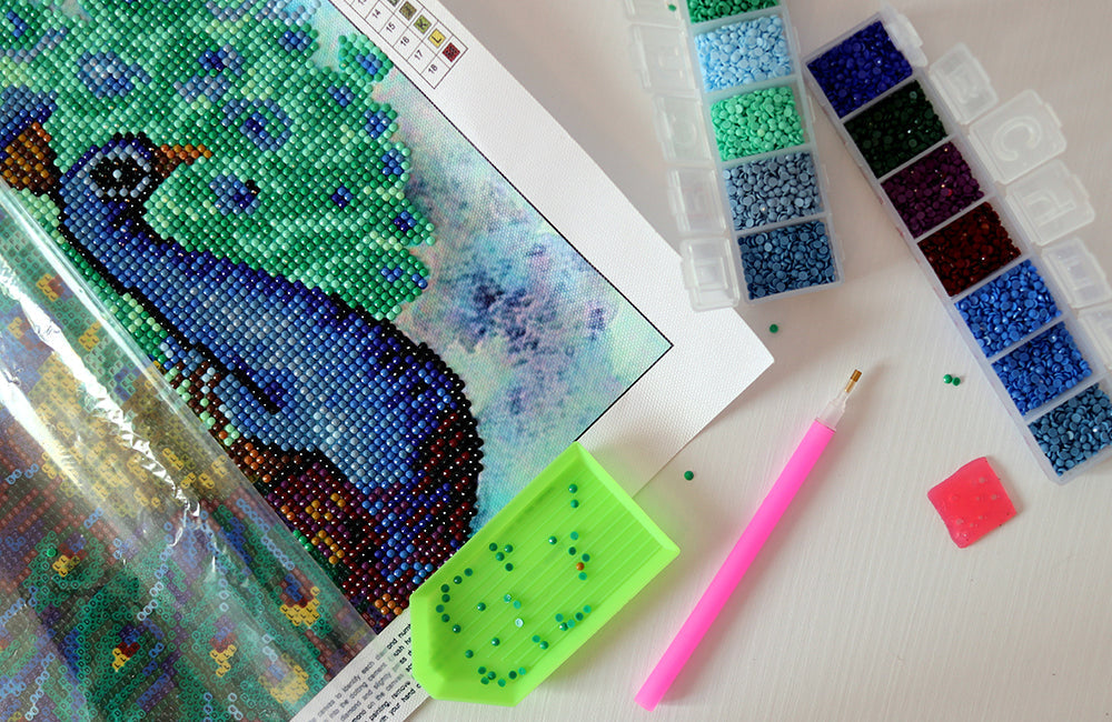 Diamond-Painting-Bild mit Zubehör.