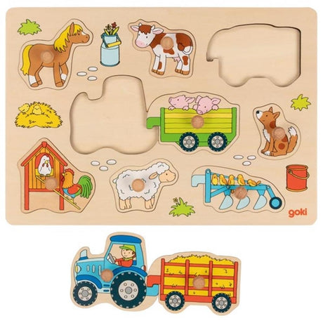 goki Steckpuzzle Traktor mit Anhängern