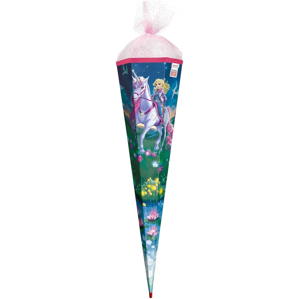 Roth Schultüte Magische Einhornreiterin, 85cm, eckig, Rot(h)-Spitze, Tüllverschluss, Glitzer
