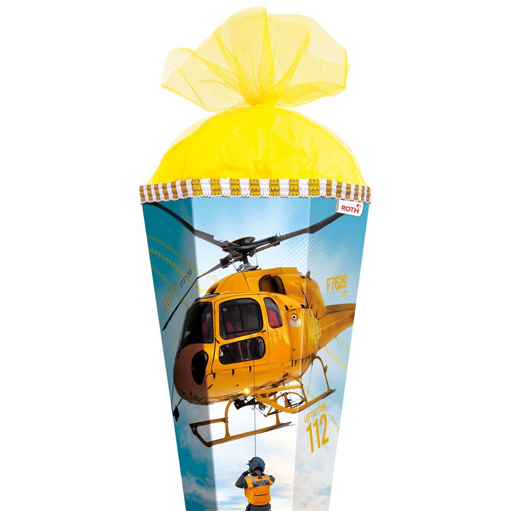 Roth Schultüte Helikopter, 85cm, eckig, Rot(h)-Spitze, Tüllverschluss