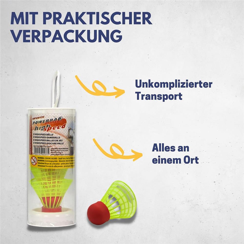 Best Sporting Speed Federball Set Neon Gelb, 5 Speed Federbälle aus Nylon