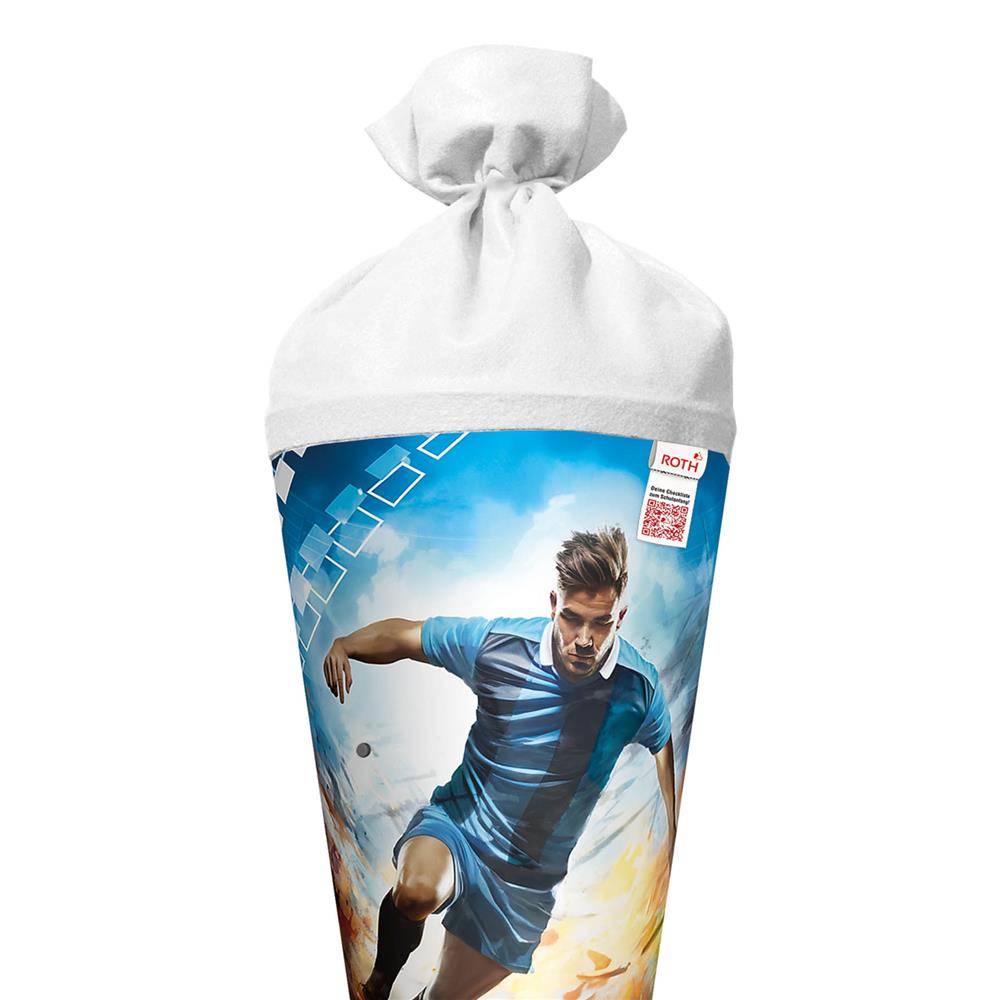 Roth Schultüte Fußballer/Soccer, 70cm, rund, Rot(h)-Spitze, Filzverschluss