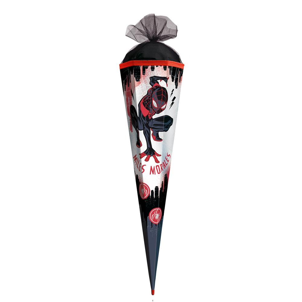 Roth Schultüte Marvel Spiderman (Miles Morales), 85cm, eckig, Rot(h)-Spitze, Tüllverschluss, Folieneffekt