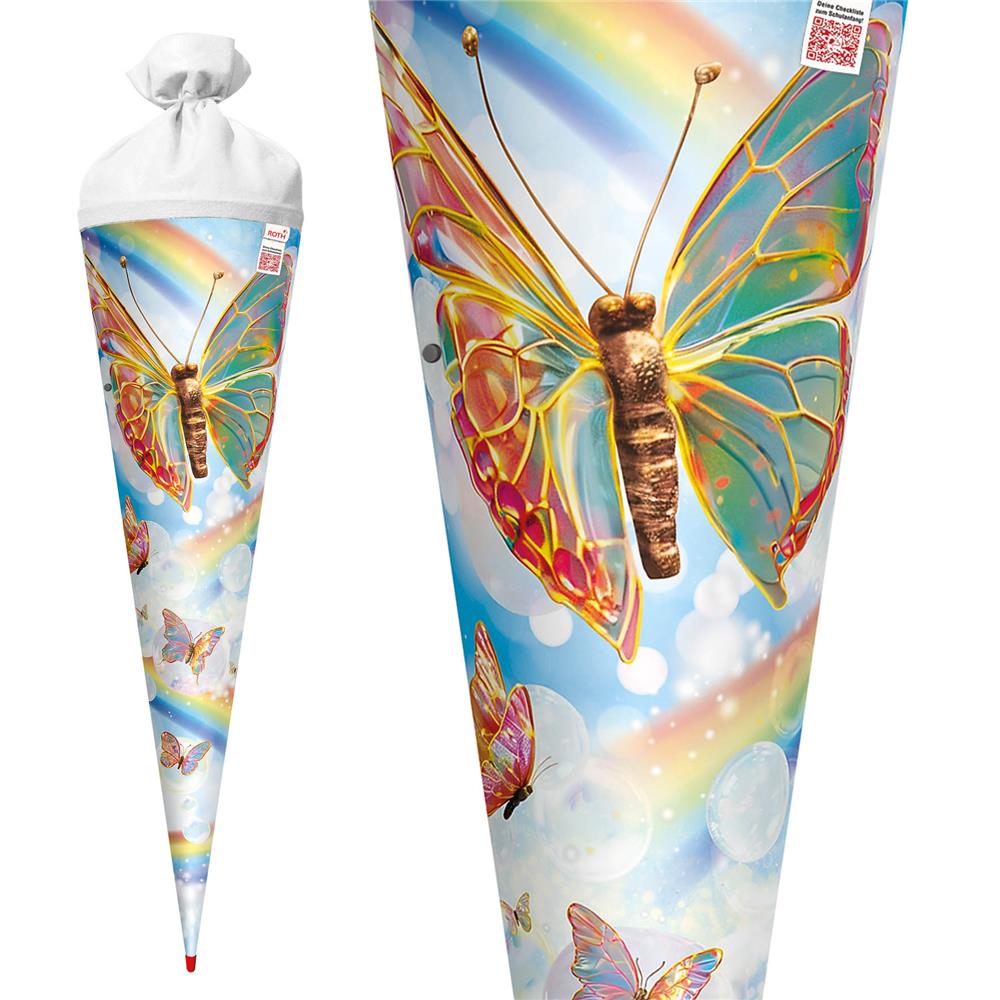 Roth Schultüte Rainbow Butterfly, 70cm, rund, Rot(h)-Spitze, Filzverschluss, mit Sound
