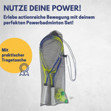 Best Sporting Power Badminton Set, 2 Schläger 3 Bälle Tasche, Blau/Grün