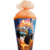 Roth Extra große XXL Schultüte Monstertruck Fire, 100cm, eckig, Rot(h)-Spitze, Tüllverschluss