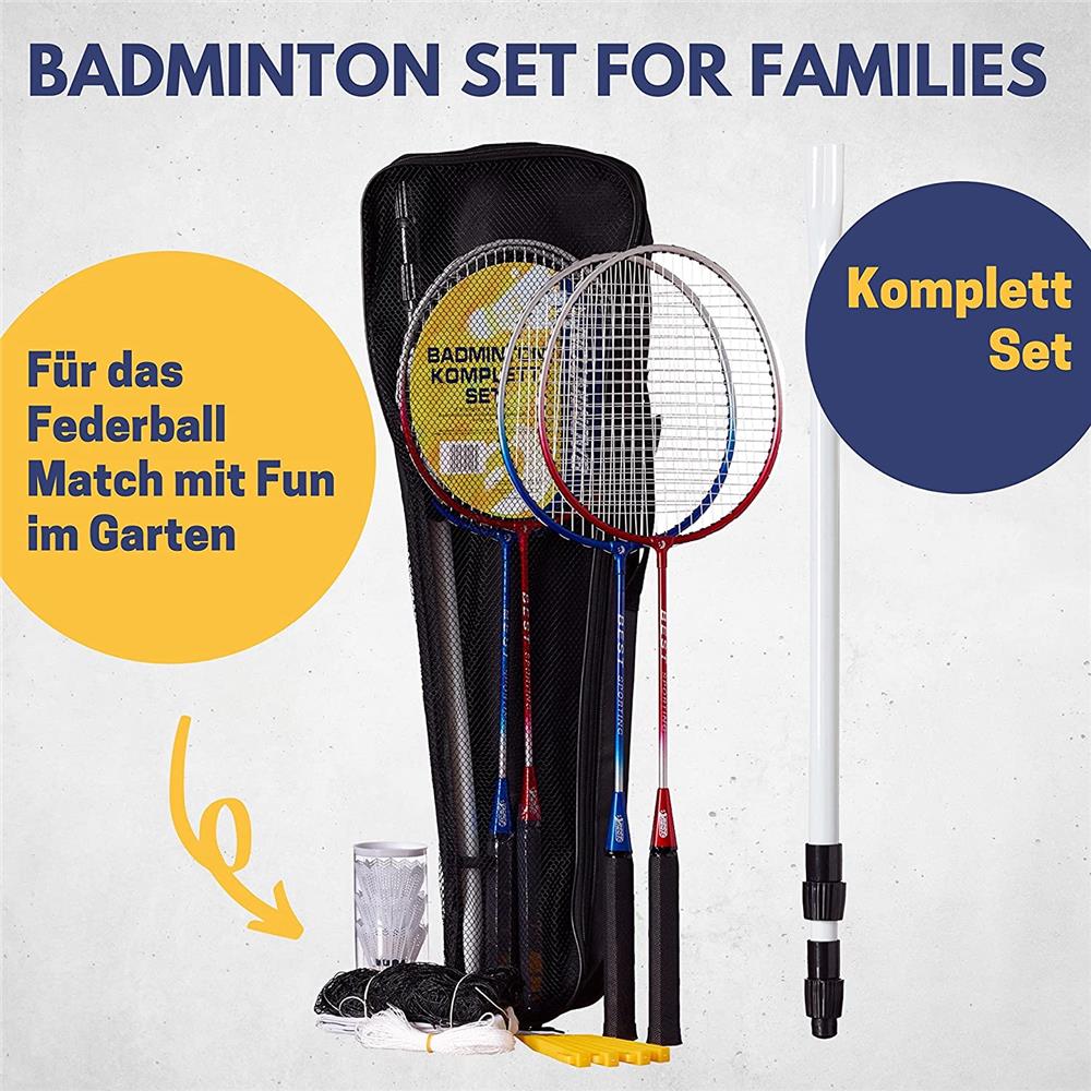 Best Sporting Badminton Set mit Netz 4 Schläger 3 Bälle Tasche