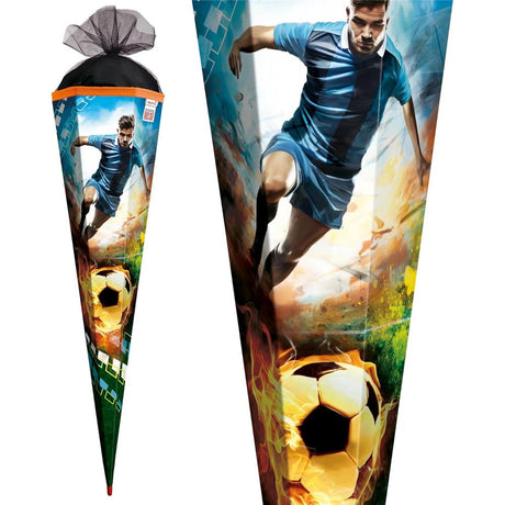 Roth Schultüte Fußballer/Soccer, 85cm, eckig, Rot(h)-Spitze, Tüllverschluss, mit Sound