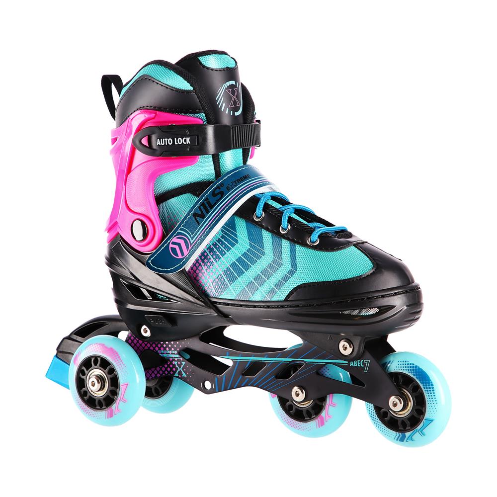 NILS EXTREME NH18192A 4in1 Inliner Schlittschuhe Rollschuhe Gr. 39-43, Schwarz-Violett, verstellbar