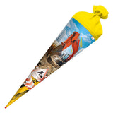 Roth Schultüte Achtung Bagger, 70cm, rund, Rot(h)-Spitze, Filzverschluss, Folieneffekt