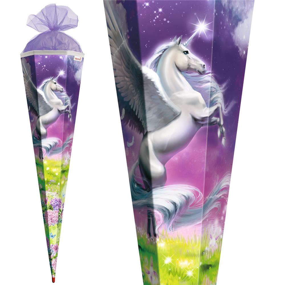 Roth Schultüte Magic Pegasus, 85cm, eckig, Rot(h)-Spitze, Tüllverschluss, Glitter