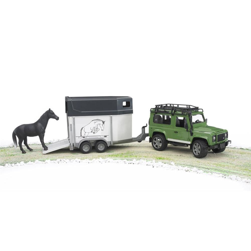 Bruder 02592 - Land Rover Defender Station Wagon mit Pferdeanhänger und 1 Pferd