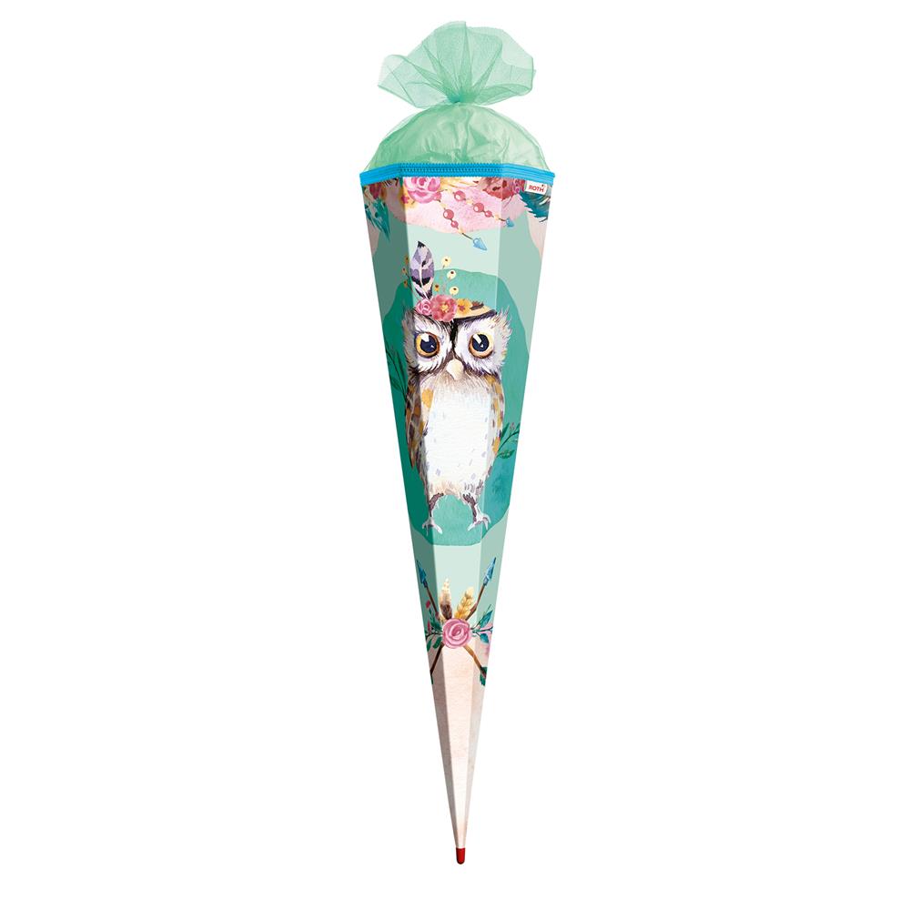 Roth Schultüte Eule Lieselotte, 85cm, eckig, Rot(h)-Spitze, Tüllverschluss