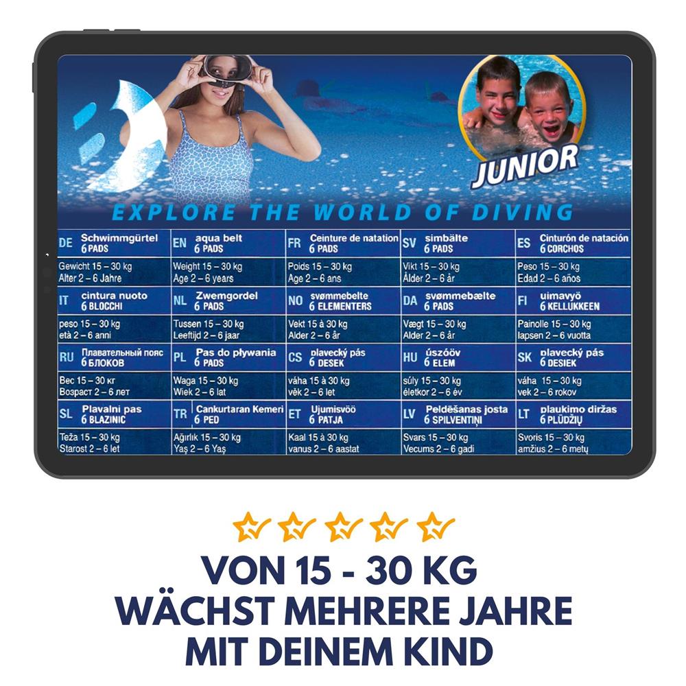 Best Sporting Schwimmgürtel mit 6 Paddle in blau, Schwimmgurt Schwimmhilfe für Kinder von 18-30 kg