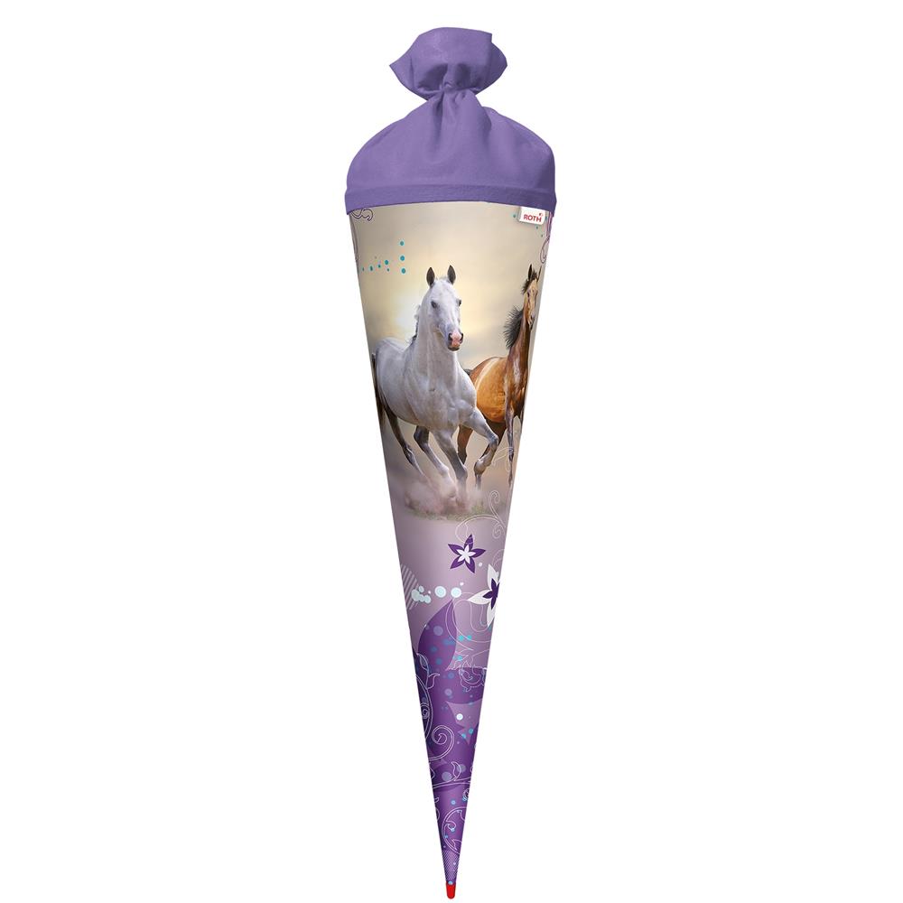 Roth Schultüte Wildpferde, 70cm, rund, Rot(h)-Spitze, Filzverschluss