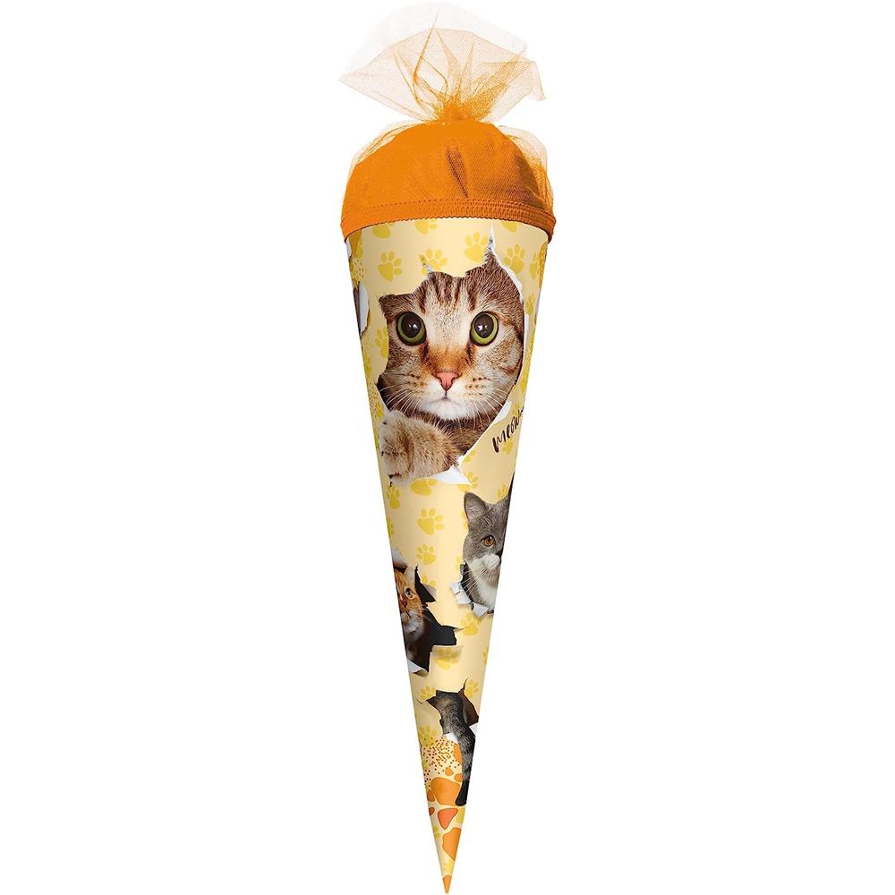 Roth Schultüte Katzenparty, 50cm, rund, Tüllverschluss